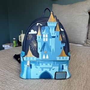 Disney Parks Blue Cinderella Castle Loungefly Mini Backpack Fantasyland RARE